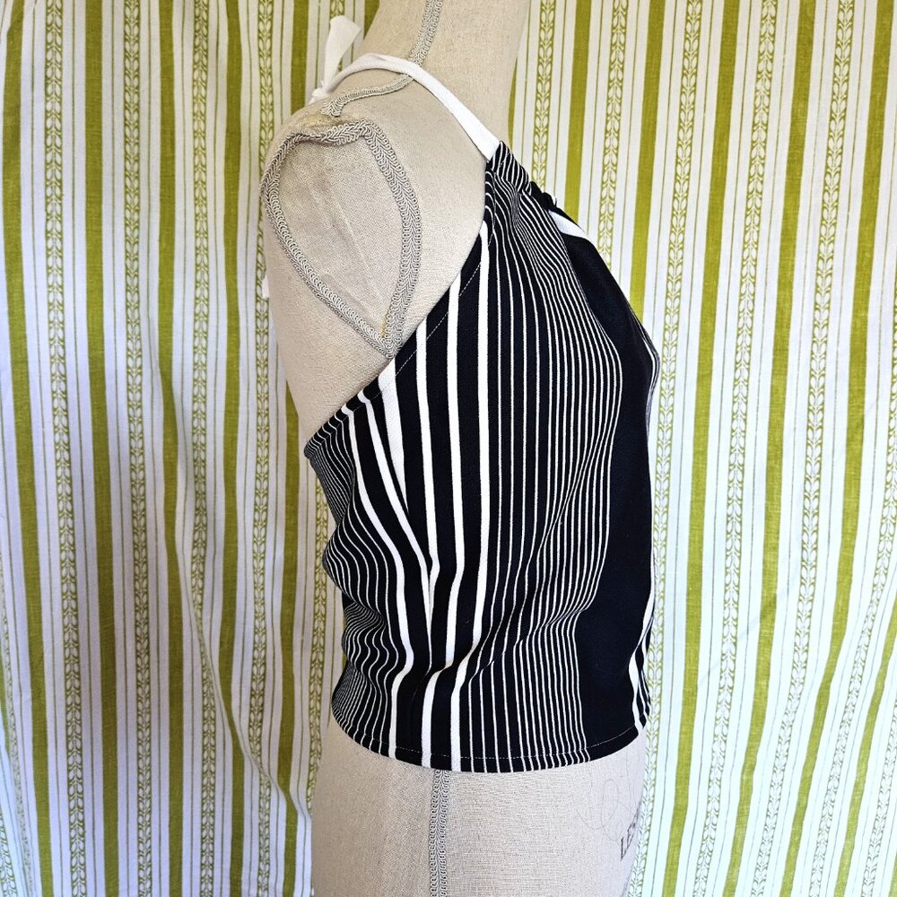 Size M Retro Blue White Striped Halter Top NEW - Picture 6 of 7